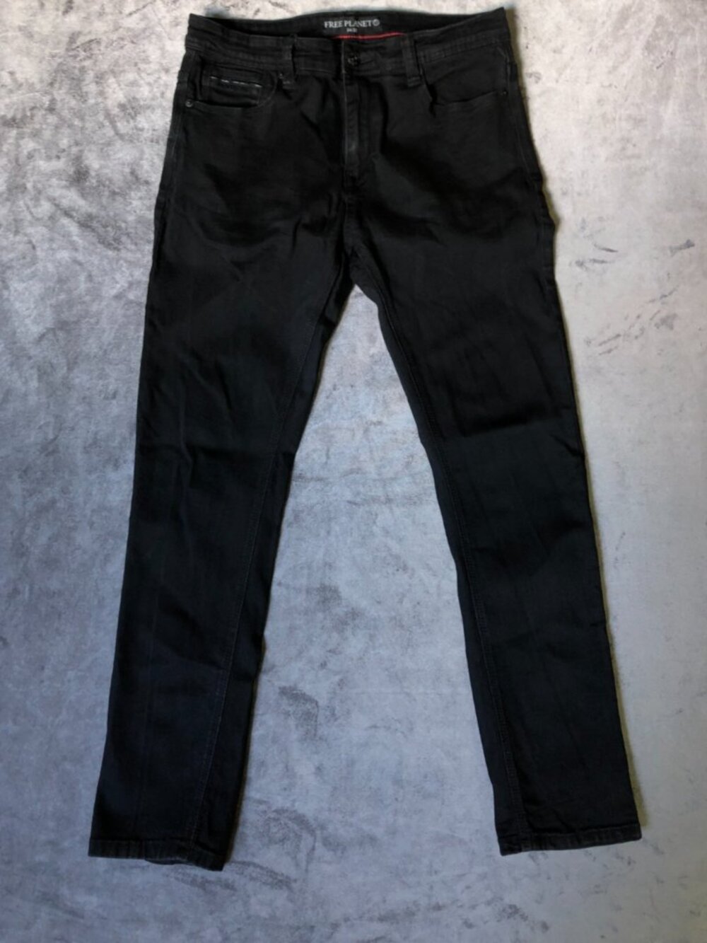 Free Planet Mens Dark Distressed Black Wash Denim Stretch Jeans 34x32(actual 31)